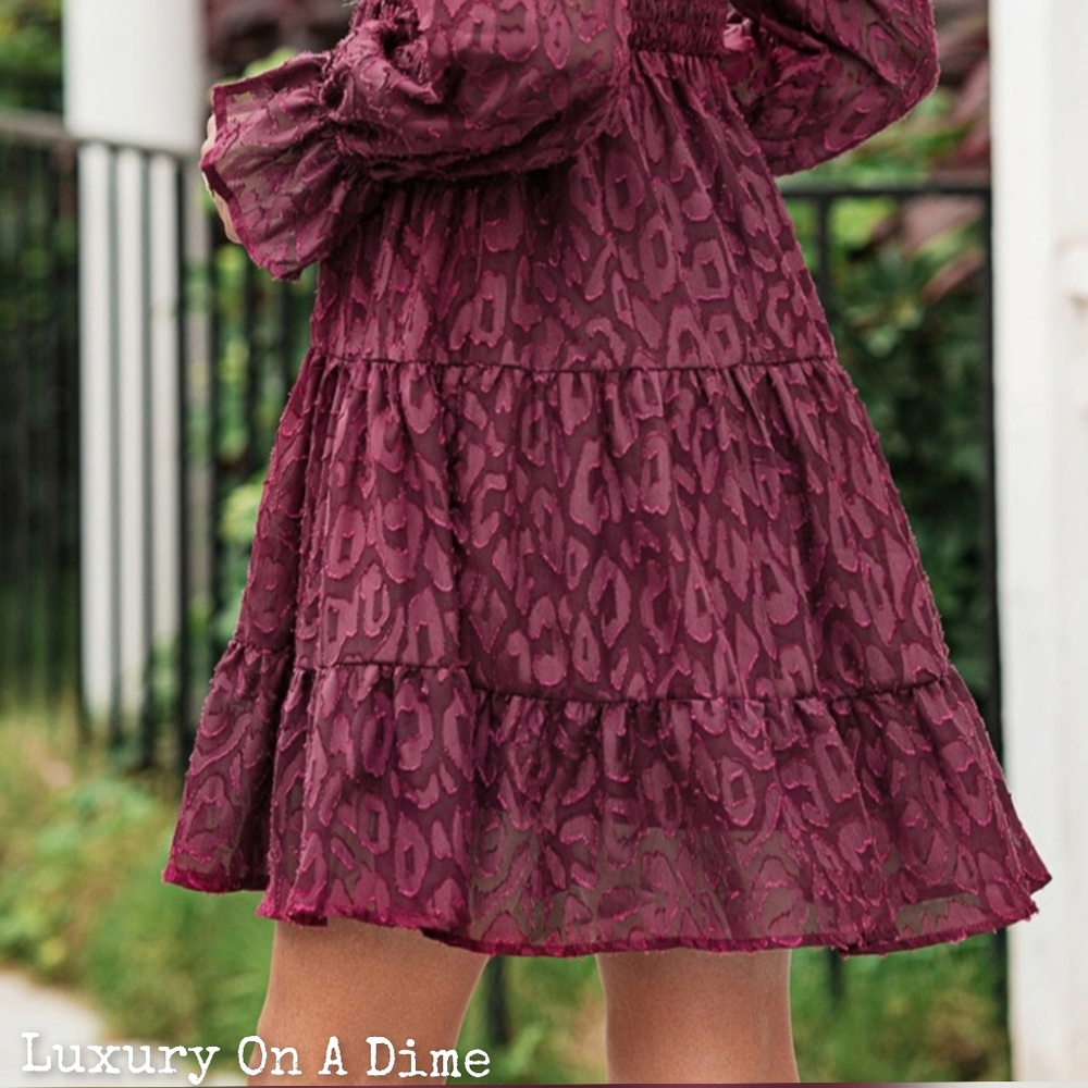 Leopard Print Dess Tiered Sheer Long Sleeve Babydoll Mini Playful Outfit - Picture 9 of 11